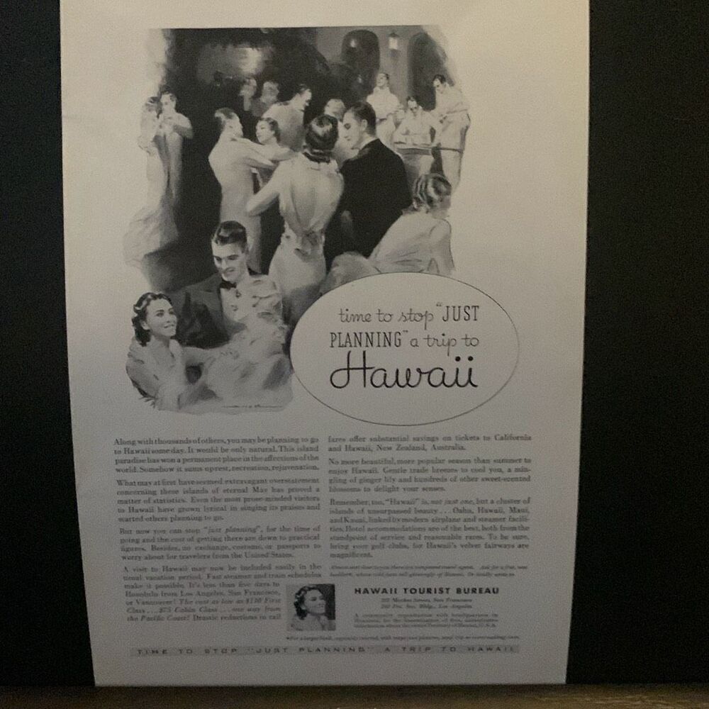 Vintage 1934 Hawaii Tourist Bureau Just Planning Ad Advertisement
